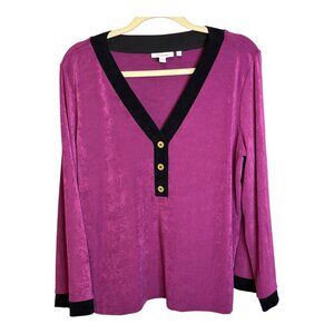 Chico's Blouse Women's Size Large Knit Vneck Purple Black Chicos 2‎